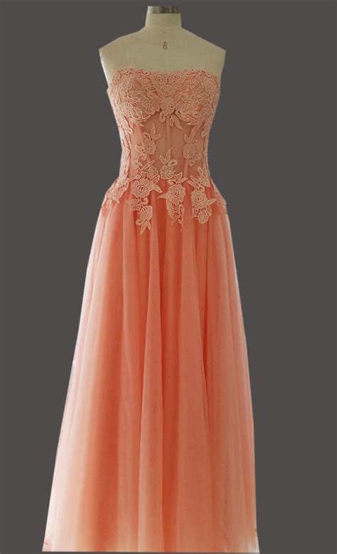 Free Shipping Peach Strapless Sexy See Through Prom Dresses 2017 Robe