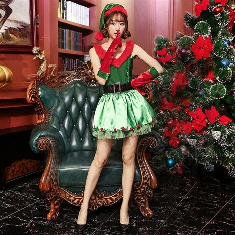 New Green Sexy Santa Mrs Claus Elf Women Christmas Costume Party