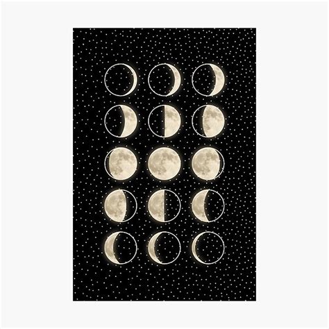 Shiny Moon Phases On Black With Stars Photographic Print By