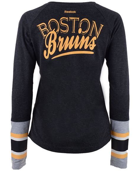 Reebok Womens Boston Bruins Stripe Henley Long Sleeve T Shirt Macys