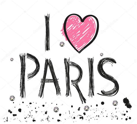 I Love Paris Hand Drawn Letter With Sparkling Dots And Paint Splash
