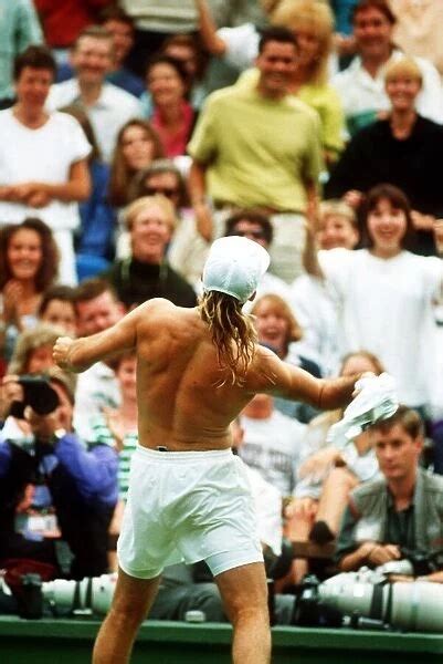Andre Agassi Celebrates His Win In The Wimbledon Mens