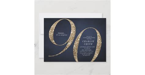 Modern Minimalist Navy Gold Glitter 90th Birthday Invitation Zazzle