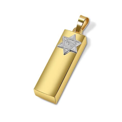 14k Gold Mezuzah Pendant With Zion Star