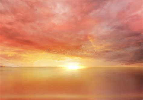 Romantic Pink Sunset At Sea Yellow Cloudy Sky Sun Light Reflection On