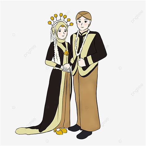 Illustration Of Cute Indonesian Muslim Married Couple Wearing Black