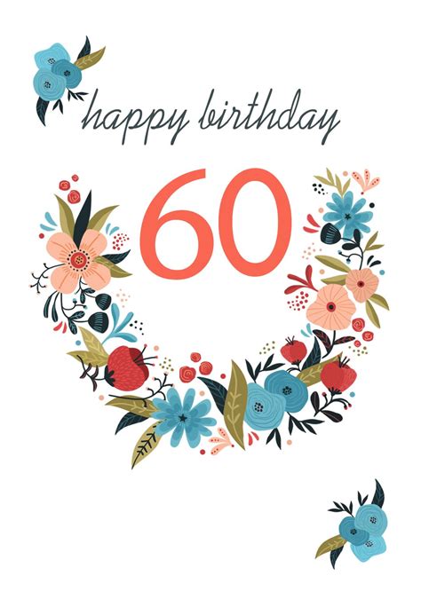 Floral 60 Free Birthday Card Greetings Island 60th Birthday Cake