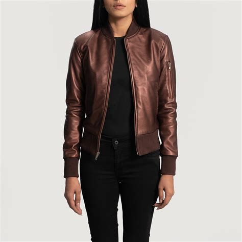 Womens Reida Maroon Leather Bomber Jacket