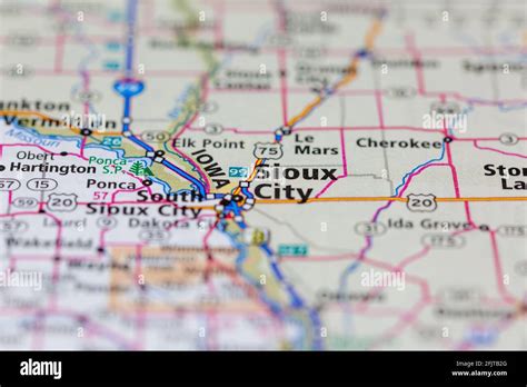 Sioux City Iowa Usa And Surrounding Areas Shown On A Road Map Or