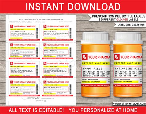 Learn vocabulary, terms and more with label on the container of the drug, plus any other printed, written, or graphic matter provided with the. Prescription Bottle Labels Old Age Pills Printable Rx | Etsy