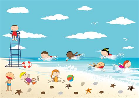 Children And Beach Summer Background Vector 06 Free Download