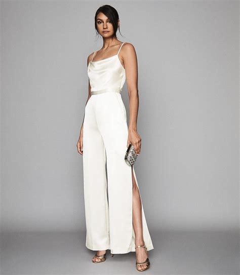 Reiss Satin Cowl Neck Jumpsuit In White Lyst