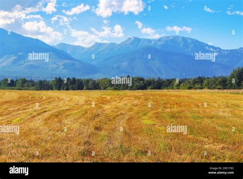 Scenic Rural Tatra Mountain Landscape In Slovakia Agricultural Fields