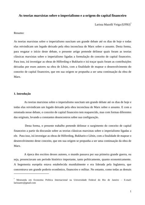 PDF As Teorias Marxistas Sobre O Imperialismo E A Origem Do PDF