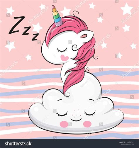 Cute Cartoon Unicorn Is Sleeping On The Cloud Ilustração De Unicórnio