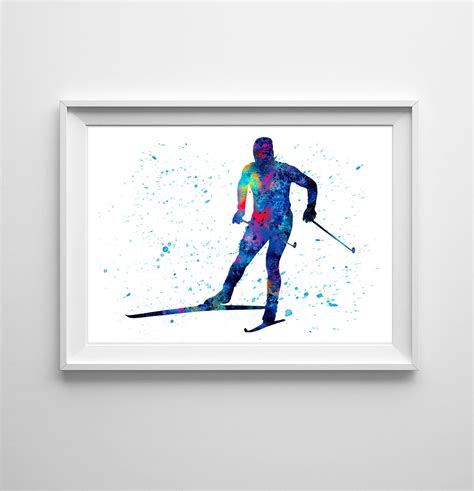 Cross Country Skiing Poster Ski Decor Skier Watercolor Print Winter