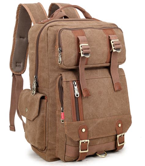 Vintage Canvas Backpack Rucksack In Brown Crest Design Store