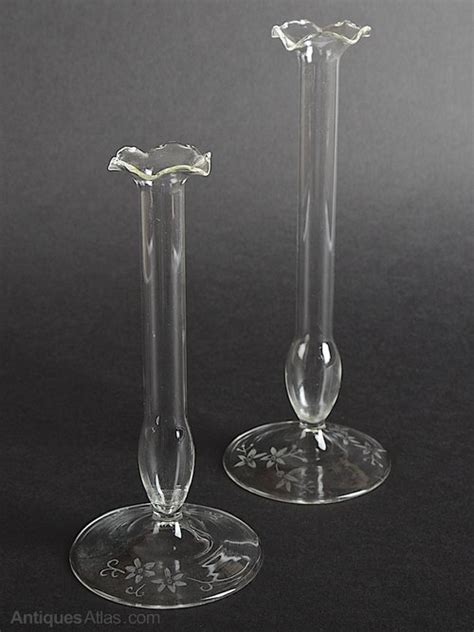 Antiques Atlas Edwardian Pair Of Etched Single Stem Glass Vases