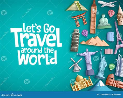 Travel Around The World Vector Background Design With Famous Tourism