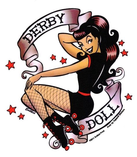 Sexy Derby Doll Pinup Girl Roller Skate Vinyl Sticker Decal By