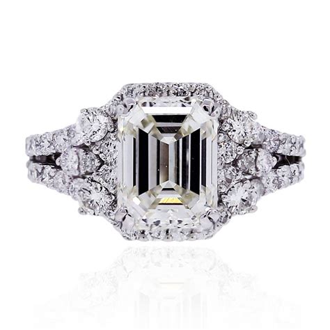 18k White Gold Gia 3ct Emerald Cut Diamond Engagement Ring