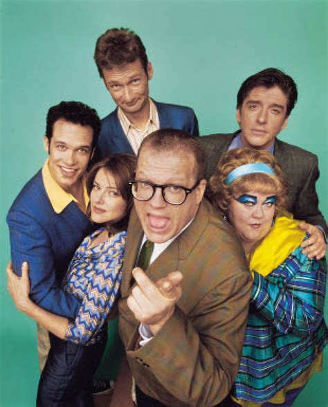 Both endings include drew playing pool outside in the rain, in his yellow rain jacket, humming moon over parma. The Cast of ABC's "The Drew Carey Show"
