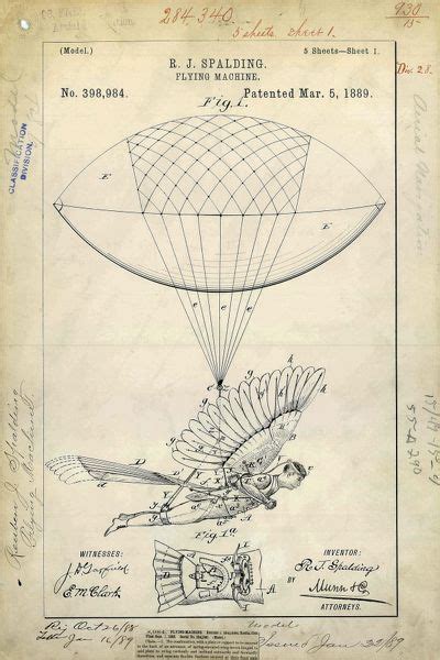 Print Of Flying Machine Patent 1889 In 2020 Patent Drawing Patent