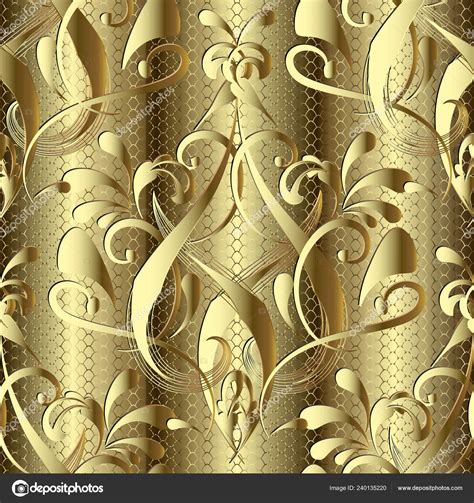 Gold Baroque Damask Seamless Pattern Textured Golden Ornamental Lace