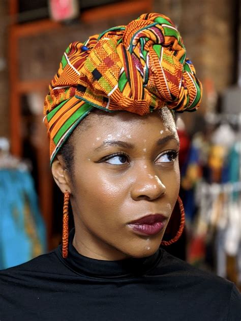 Washoge Kente African Print Kente Head Wrap Turban For Women Black Beauty Women Kente Head Wraps