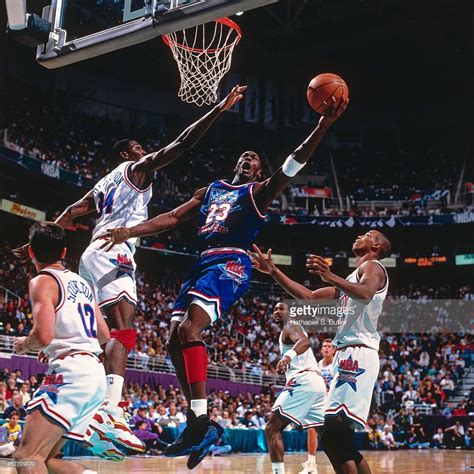 Michael Jordan Of The Eastern Conference All Stars Shoots Against