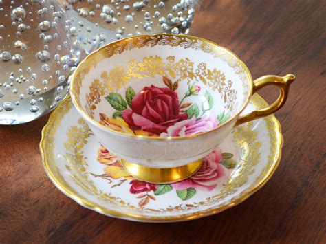 Paragon Pink Cabbage Rose Trio Teacup And Saucer Solid Gold Foot And Handle Heavily Ornate