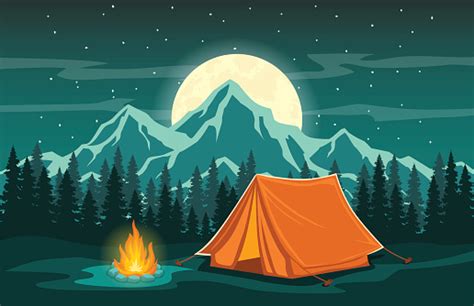 Adventure Camping Night Scene Stock Illustration Download Image Now