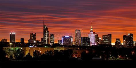 Warsaw Poland 14 07 2022 City Panorama Warsaw Skyline With At Beautiful Sunset Clouds