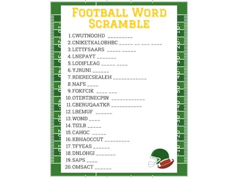 Football Game Word Scramble Football Party Game Super Etsy