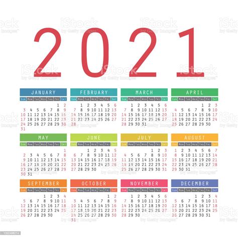 Engelse Kalender 2021 Vierkante Vectorkalenderontwerpsjabloon De Week