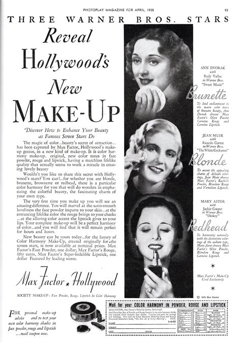 Vintage Max Factor Makeup Ad Scanned From A 1935 Photoplay Magazine