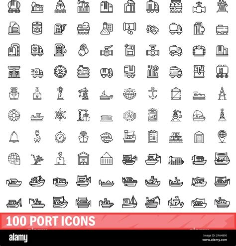 100 Port Icons Set Outline Illustration Of 100 Port Icons Vector Set