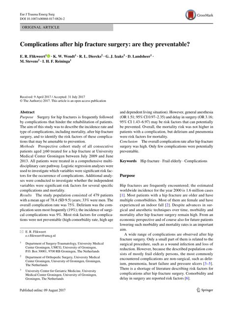 Pdf Complications After Hip Fracture Surgery Are They Preventable