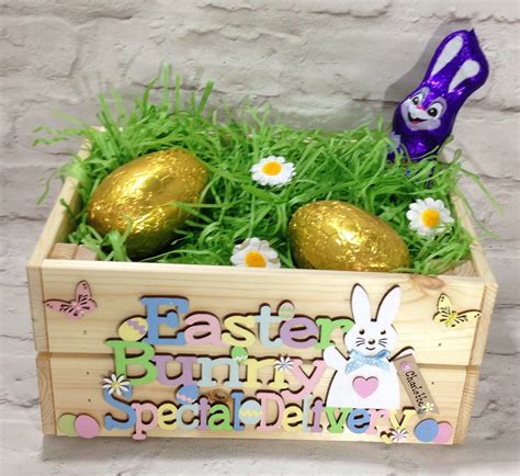 Personalised Easter Wooden Crate, Easter Basket, Easter Hamper, Easter Bunny Gift, Easter Gift 
