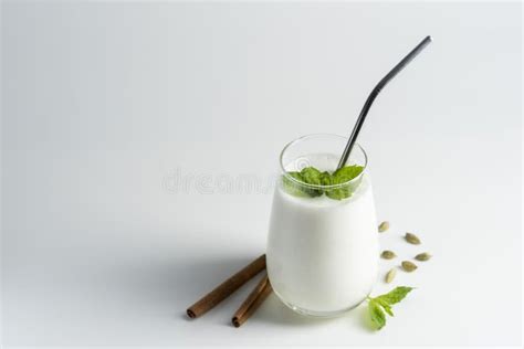 Lassi Lassie Indian Yogurt Drink With Spice On Dark Background Stock
