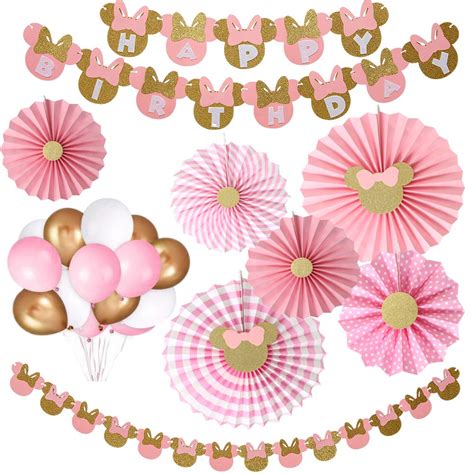 Buy Pcs Minnie Mouse Party Supplies Decoration Pink And Gold Minnie