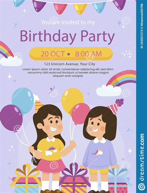 Hand Drawn Childrens Party Card Invitation Vector Illustration Stock