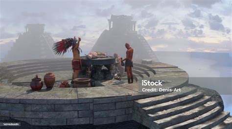 Ancient Mayan Aztec Tribe Priest Brings Human Sacrifices 3d Render