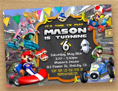 Mario Kart Invitation Mario Kart Birthday Party Custom Etsy