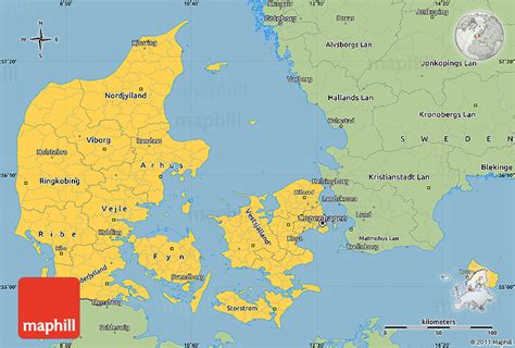 The kingdom of denmark also includes greenland and the faroe islands. Savanna Style Simple Map of Denmark