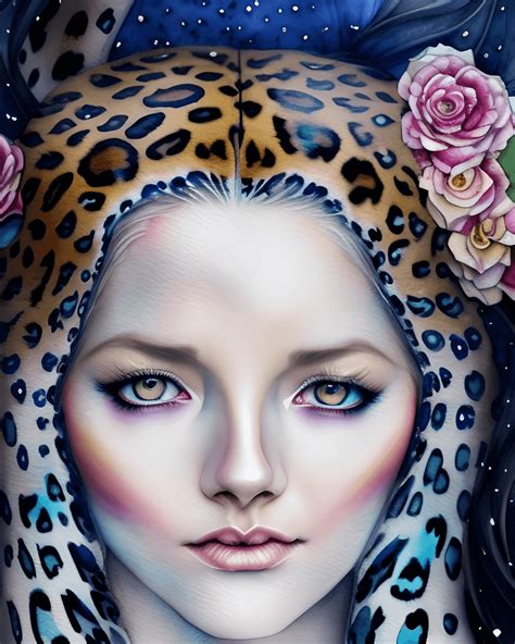 Beautiful Lady Snow Leopard And Lady Blended Graphic · Creative Fabrica