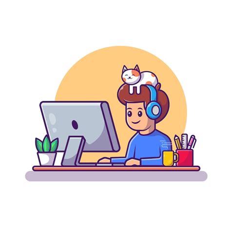 Premium Vector Man Working On Laptop Icon Illustration Work From