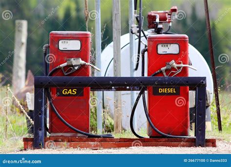 Older Red Gas Pumps With Diesel And Gas Stock Photo Image Of Business