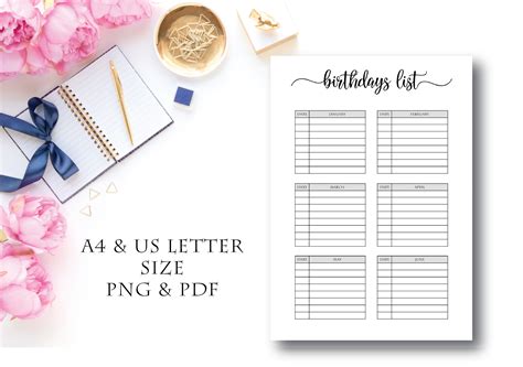 Birthday List Planner, Birthday Chart, Birthday Tracker, Birthday Reminder, Birthday Calendar ...