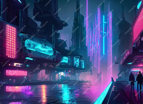 Fondo Colorido De La Ciudad Del Metaverso De Cyberpunk Arte Conceptual